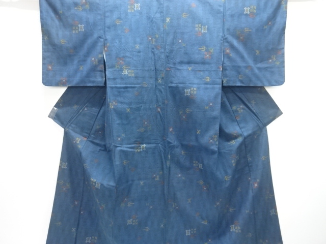 アンティーク　絣柄織出し手織り紬着物